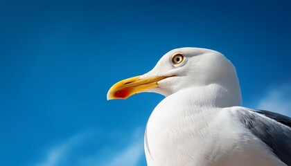 Obraz premium seagull close up against the blue sky view from below