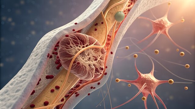 Cinematic visualization of ligament healing &mdash; torn anterior cruciate ligament (ACL) slowly regenerating with fibroblast activity and vascular growth