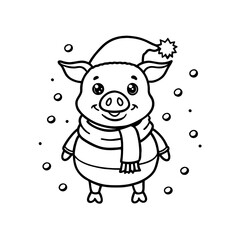 Cute cartoon pig with a happy Christmas design