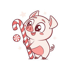 A cute, happy, cartoon pink pig character with a big smile, perfect for funny farm animal illustrations