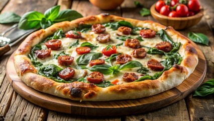 Pizza Rustica
Thick crust pizza with rustic toppings—sausage, spinach, ricotta, and aged cheese.
