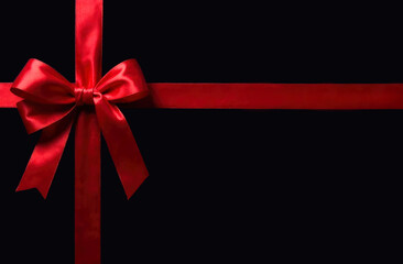 the bow of red ribbon on black background