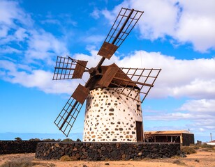 Old windmill against a vibrant sky