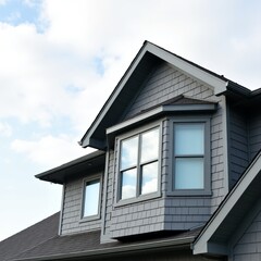 Modern Gray House Exterior with Peaked Roof Gables and Textured Shingle Siding