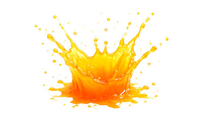 Vibrant orange juice splash crown shape isolated on transparent background