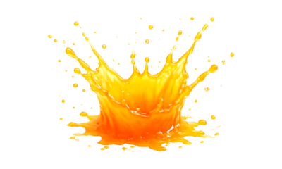 Vibrant orange juice splash crown shape isolated on transparent background