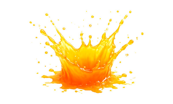 Vibrant orange juice splash crown shape isolated on transparent background