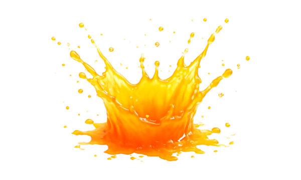 Vibrant orange juice splash crown shape isolated on transparent background