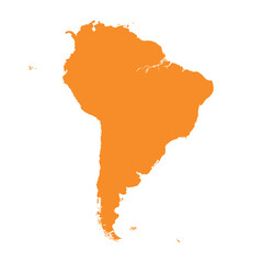 Map of South America, sign silhouette. World Map Globe. Vector Illustration isolated on transparent background. Latin American continent.
