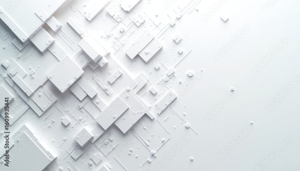 Poster abstract white circuit board pattern with geometric shapes symbolizing technology, innovation. clean