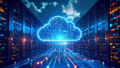 Futuristic cloud computing server room