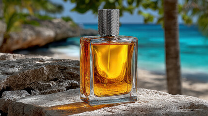 A clear glass perfume bottle mock up
