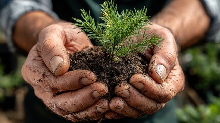 a person's hands gently tending to young seedlings