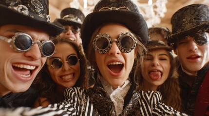 Group selfie in steampunk style
