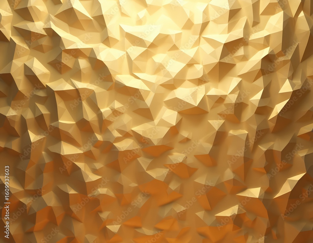 Poster gold geometric abstract texture. low poly polygonal shapes create dimensional, faceted surface. shin