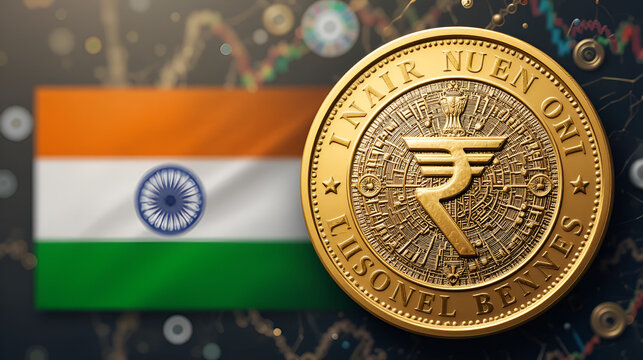 Indian Union Budget, India economy, finance icon, Indian rupee coin with Indian map vector illustration, typography