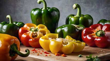 A close-up of freshly chopped bell peppers