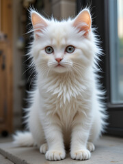 A young white turkish angora breed cat