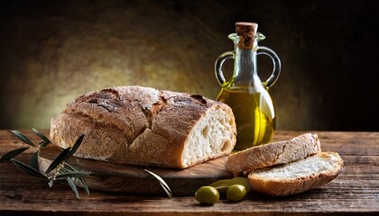 rustic loaf of bread and olive oil