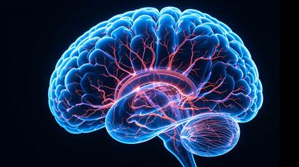 Obraz premium Translucent Human Brain with Detailed Vasculature