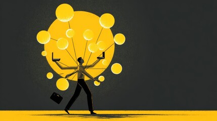 Busy person juggling many tasks