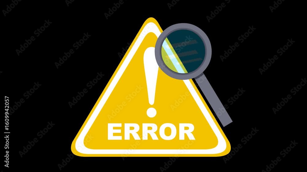 Poster video animation concept magnifying glass searching or analyzing error signage label, on a transparen
