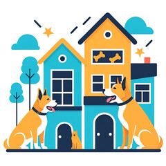 dogs barking loudly noisy neighborhood color icon vector illustration