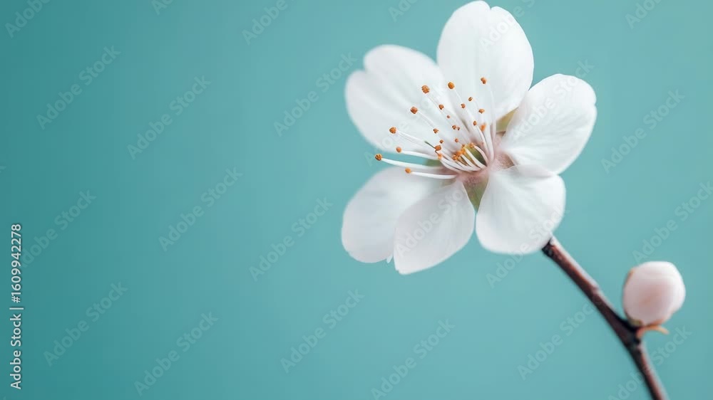 Aufkleber a single white flower on its stem in a close-up view, ideal for use as a decorative element or botan
