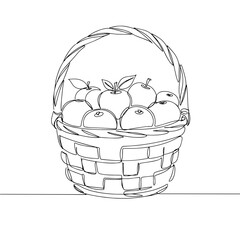 Fototapeta premium Outline illustration of a fruit basket filled with oranges and apples 