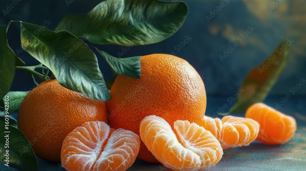 Poster a group of oranges arranged neatly on a table surface