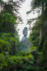 Adrspach, Czech Republic - 20.07.2025: View of the Adrspach-Teplice Rocks with Lake Piskovna. Forest and rocks.