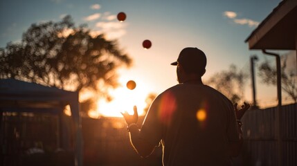 Silhouette juggling at sunset