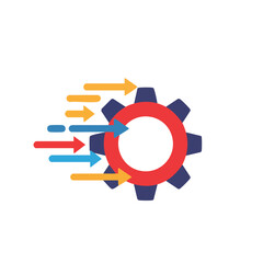 Vector illustration of gear with flow arrows flat on white background, process automation