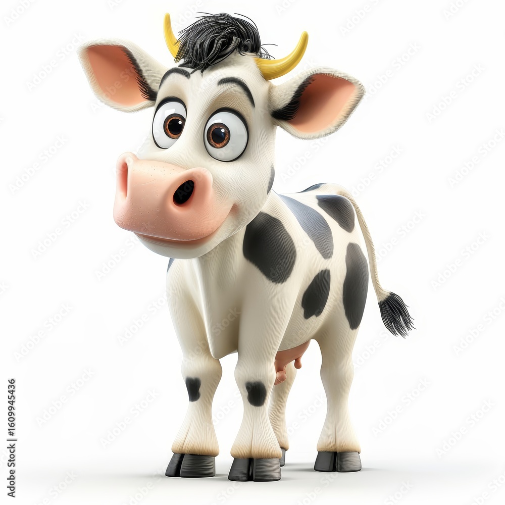 Aufkleber quirky cartoon cow stands with a surprised expression showcasing large eyes and unique fur patterns.