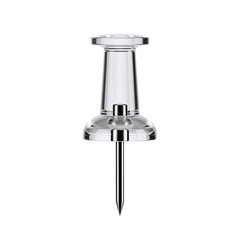 Clear plastic push pin on white background