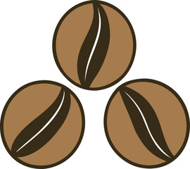 Fototapeta premium A simple illustration of three brown coffee beans with a dark stripe, isolated on a clean white background.