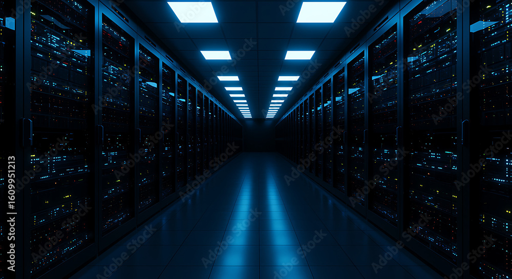 Poster exploring the depths of a modern data center server room infrastructure