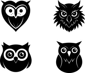 Elegant Female Owl Face Silhouette ? Soft Lines and Almond Eyes Vector Art set