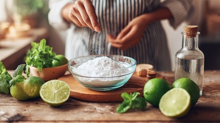 Woman preparing a drink with limes