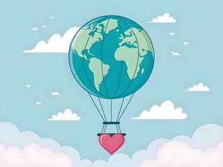 Obraz premium Photo of a hot air balloon shaped like the earth carries a heart