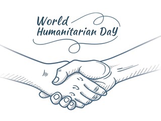 Photo of world humanitarian day illustration with shaking hands
