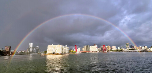 Full Rainbow over the port in Rotterdam, Netherlands