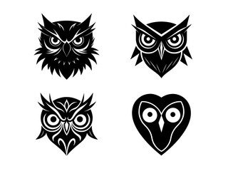 Fototapeta premium Highly detailed black silhouette of an owl?s face viewed from the front