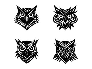 set of black and white owl
