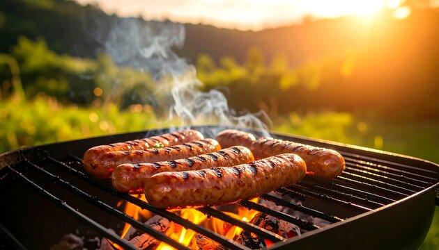 Grilling sausages outdoors