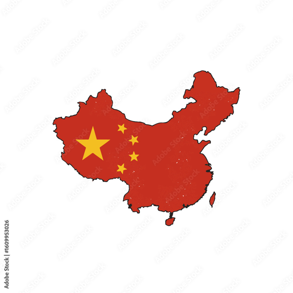 Poster outline of the country china with a flag on a white background vector vector outline of the country 