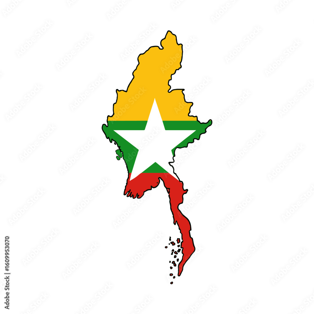 Poster outline of the country myanmar with a flag on a white background vector vector outline of the countr
