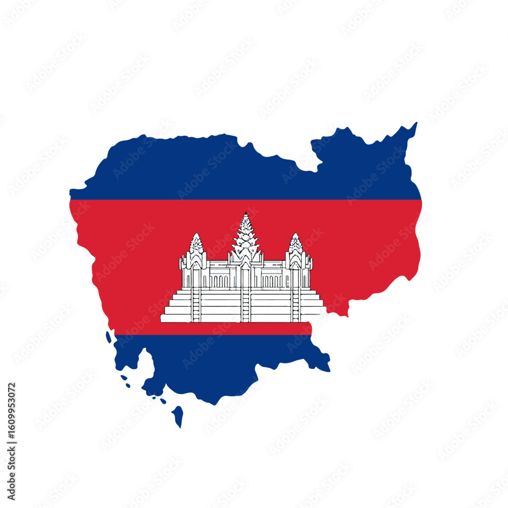 Poster outline of the country cambodia with a flag on a white background vector vector outline of the count