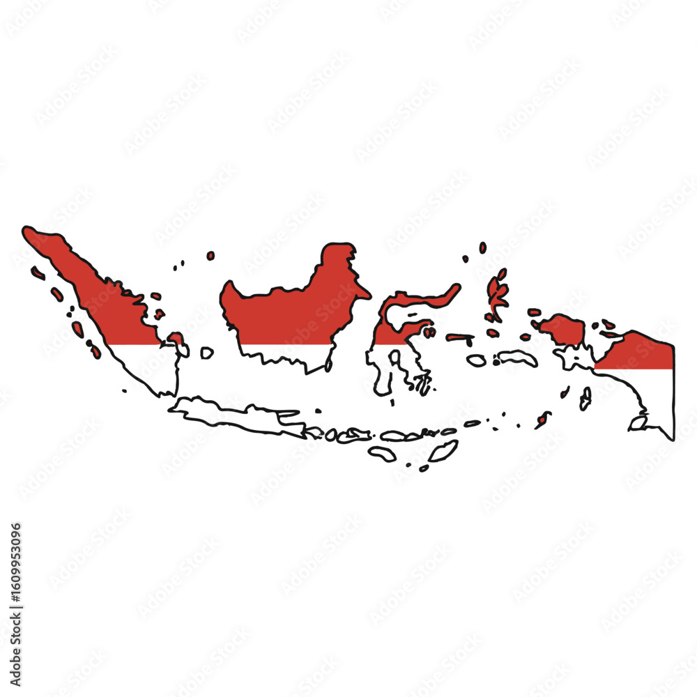 Poster outline of the country indonesia with a flag on a white background vector vector outline of the coun