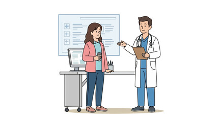 A doctor reviewing a patient's medical chart in a consultation room.
